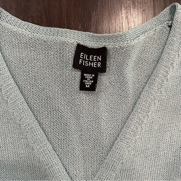 Eileen Fisher Cardigan Light Blue V Neck Size Medium Light knit sweater Spring - Picture 3 of 8